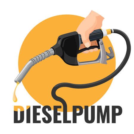 Diesel pump promotional logotype with fuel nozzle and yellow circleのイラスト素材