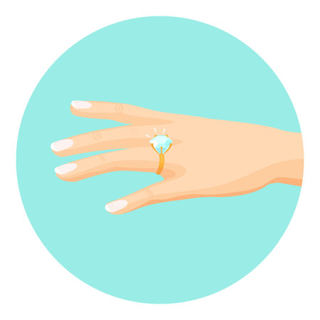 Female hand with diamond engagement ring on fingerのイラスト素材
