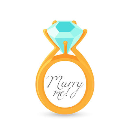 Marry me sign and gold engagement ring with diamondのイラスト素材