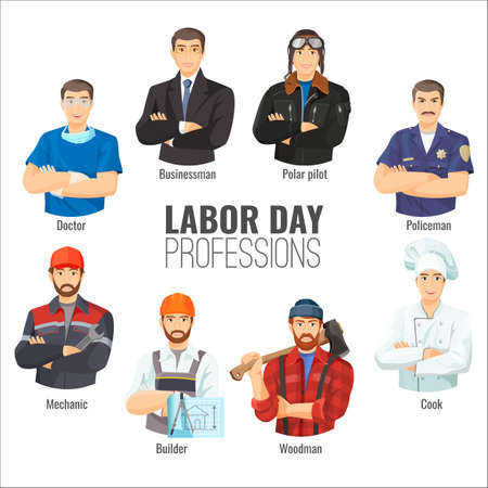 Labor day promotional poster with popular professions setのイラスト素材
