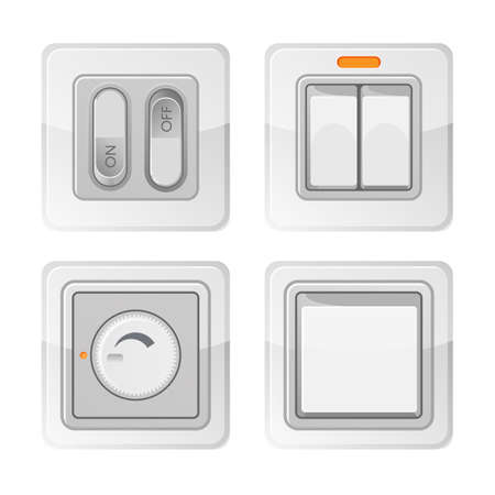 Set of electric power switches with on off buttons, electrical wiringのイラスト素材