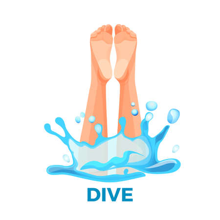 Diving barefoots icon vector illustration of human legs water splashesのイラスト素材