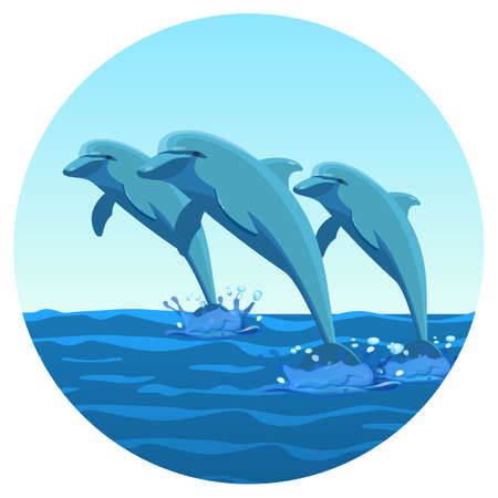 Three dolphins synchronously jump out of water friendly kind creaturesのイラスト素材