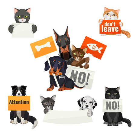 No bullying of animals, protesting cats and dogs with boardsのイラスト素材