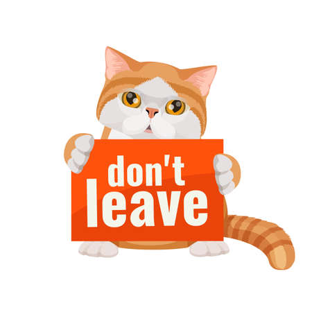 Don't leave me poster with cute kitten red and white background.のイラスト素材