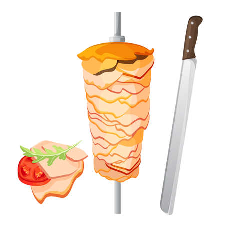 Meat on skewer and some slices with tomatoのイラスト素材