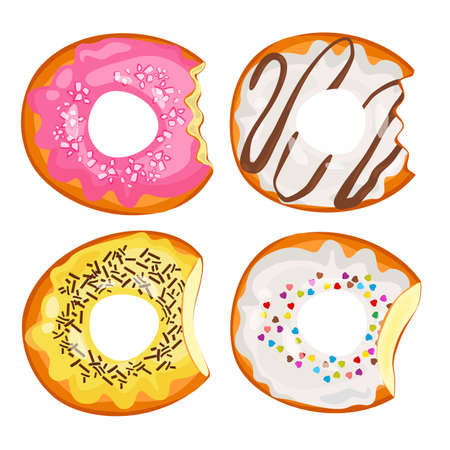 Bitten donuts in sweet fruit and chocolate glaze.のイラスト素材