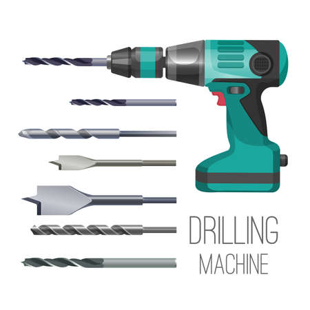 Drilling machine or hand drill fitted with cutting or driving toolのイラスト素材