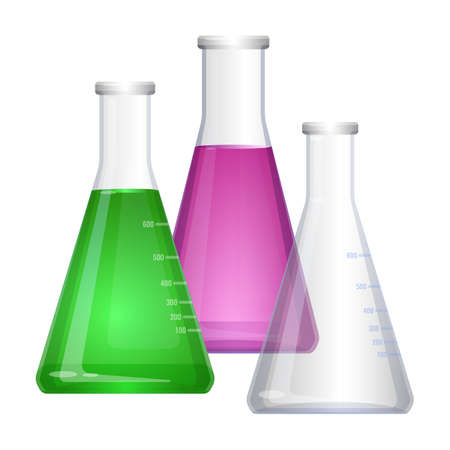Erlenmeyer conical, flat-bottomed laboratory flask with narrow neckのイラスト素材