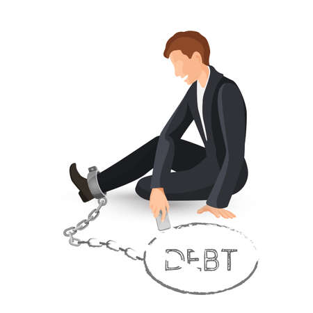 Businessman in metal handcuffs on leg vector illustration of hostageのイラスト素材