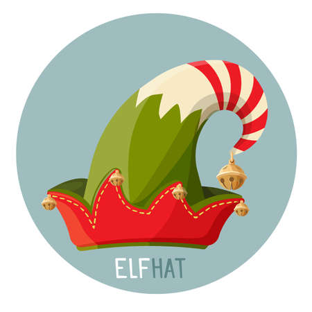 Bright elf hat with small golden bells inside circleのイラスト素材
