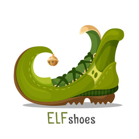 Elf shoes with curved end and golden round bellのイラスト素材