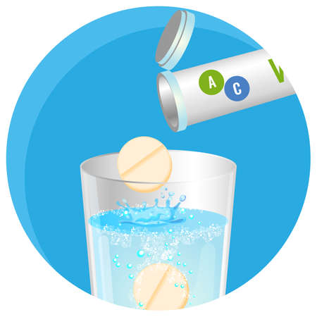 Healthy natural vitamins in transparent glass of waterのイラスト素材