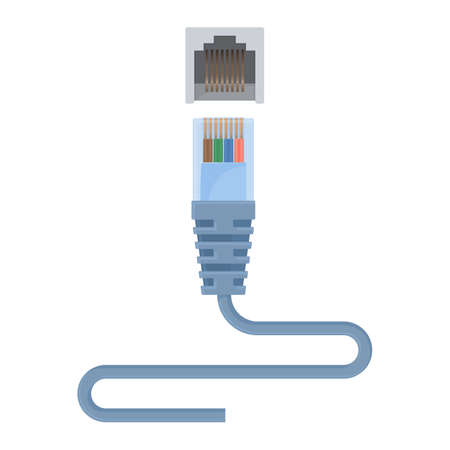 Special Ethernet cable composed of connector and long wire. Modern technology device to provide powerful Internet isolated cartoon flat vector illustration.のイラスト素材