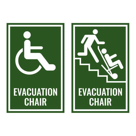 Evacuation chair green signboards for case of emergencyのイラスト素材