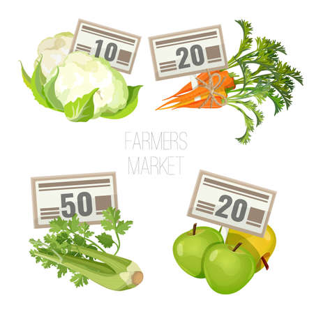 Farmers market with fresh organic vegetables and fair pricesのイラスト素材