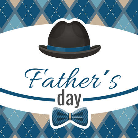 Fathers day postcard with classic hat and blue bowtieのイラスト素材
