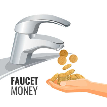Faucet money promo banner with golden coins from tapのイラスト素材