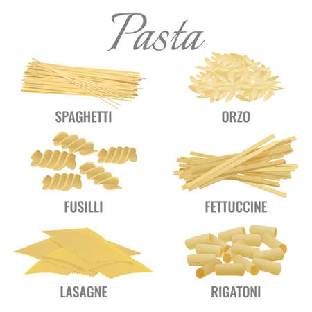 Pasta types spaghetti and orso set vector illustrationのイラスト素材