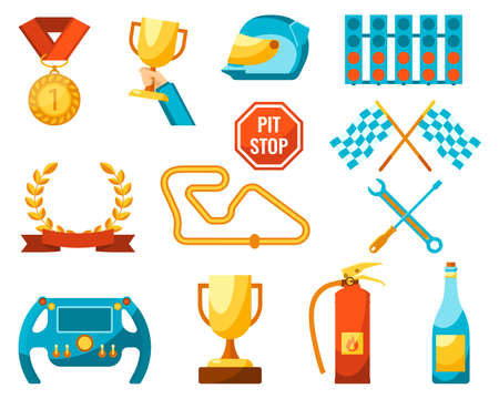 auto sport set of racing icons color posterのイラスト素材