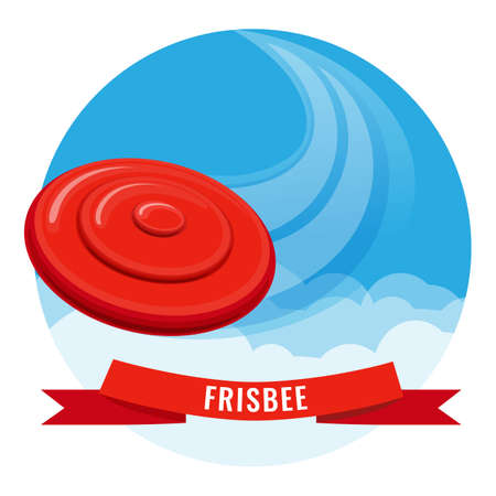 Flying disk red frisbee on blue sky vector illustrationのイラスト素材