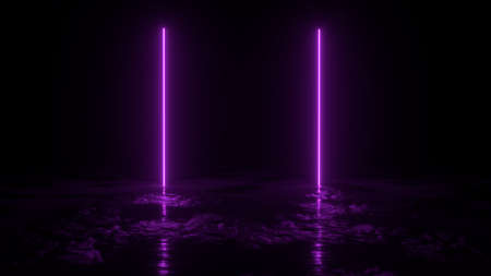 Two pink neons light on the groundの写真素材