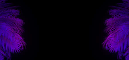 3d render of neon palm leaves on the black. Banner designの写真素材