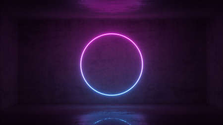 3d render of neon circle frame  in the room.の写真素材