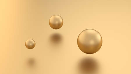 Golden 3d render sphere balls on metal  with reflection.の写真素材