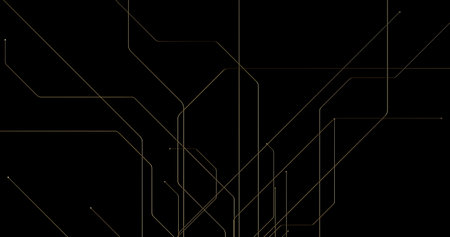 Abstract golden lines and spheres on black background with bokeh. Luxury gold concept polygonal 3d...