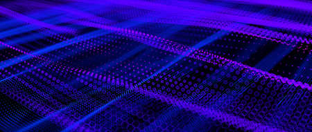 Abstract big data futuristic light wallpaper background design. Science dark pattern with structure mesh and circles. Modern business space dots illustration with bokeh. 3D renderの写真素材