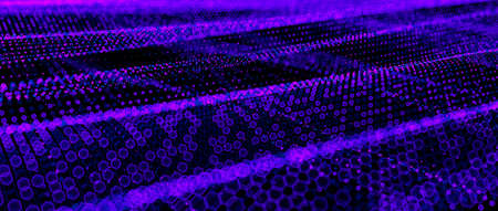 Abstract big data futuristic light wallpaper background design. Science dark pattern with structure mesh and circles. Modern business space dots illustration with bokeh. 3D renderの写真素材