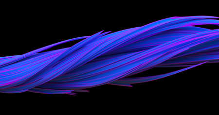 Abstract twisted lines. Modern design shape on dark background. Digital technology concept. Liquid color brush stroke. 3d rendering illustrationの写真素材