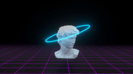 Abstract   with neon gloving light on gridの写真素材