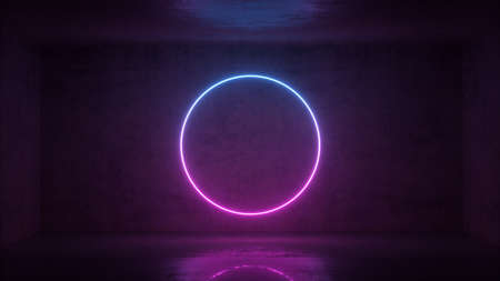 3d render of neon circle frameの写真素材