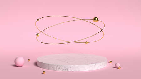 3d abstract  render. Pink platform for product display. Interior podium place. Blank decoration template for design.の写真素材