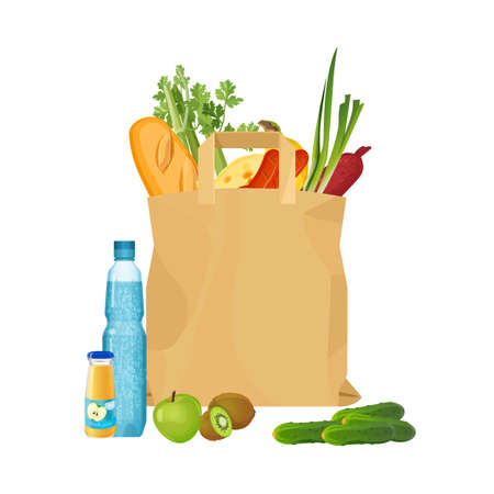 Full shopping bag of market food and grocery.のイラスト素材