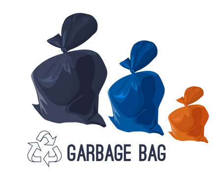 Garbage bag icons set. Rubbish, waste and trash in plastic pack. Vector illustrationのイラスト素材