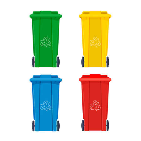 Garbage bin for recycle icons set. Rubbish, waste and trash containers. Vector illustrationのイラスト素材