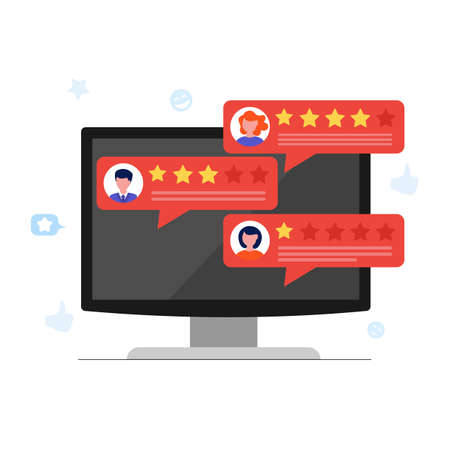Customer review concept with rating stars and feedbacks. Vector illustrationのイラスト素材