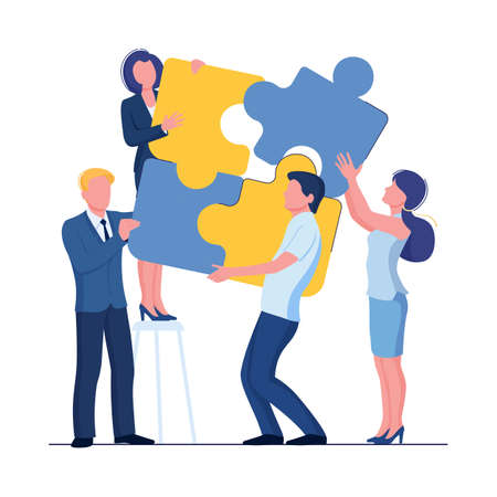 Puzzle team concept. Business person teamwork for success. Vector illustrationのイラスト素材