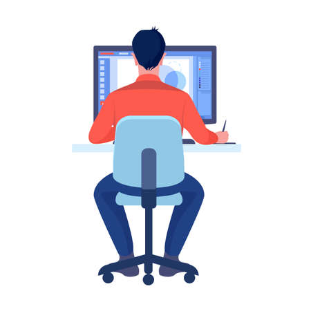 Computer graphics designer work on desk in office concept.のイラスト素材
