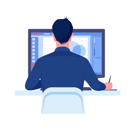 Computer graphics designer work on desk in office concept.のイラスト素材