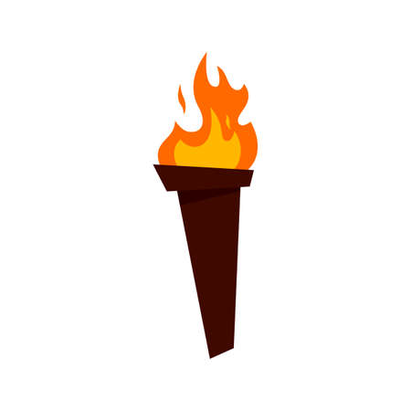 Cartoon wooden torch burning fire element icon for games or logo. Vectorのイラスト素材