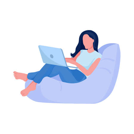Person working from home. Cartoon character with laptop. Vectorのイラスト素材