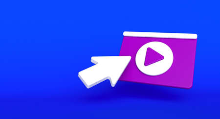 Web page social media concept. Video play icon illustration on background. 3D renderの写真素材
