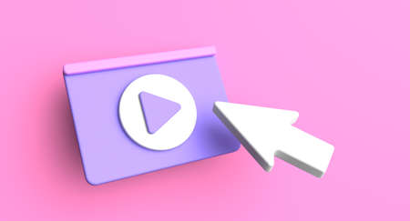 Web page social media concept. Video play icon illustration on background. 3D renderの写真素材