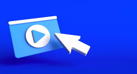 Web page social media concept. Video play icon illustration on background. 3D render