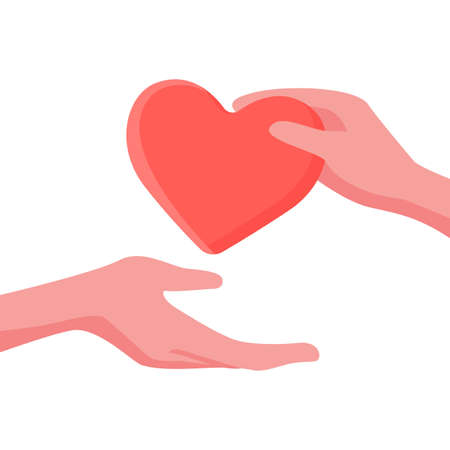 Give and take care and help concept with heart and hand. Vectorのイラスト素材
