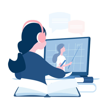 Education online concept. School student study at home on laptop. Vectorのイラスト素材